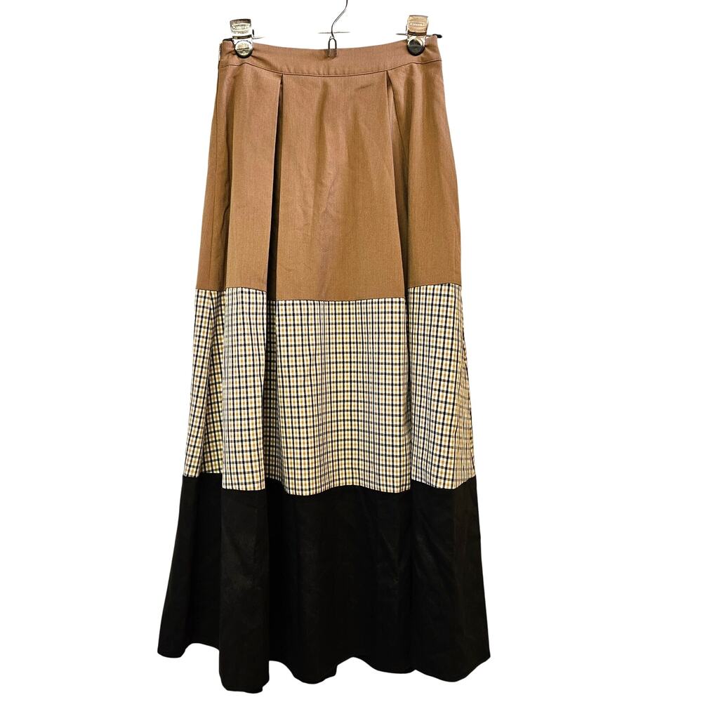 Maxi Color Block Skirt Size XS Tan Blue‎ Black Retro Modest Neutral Casual